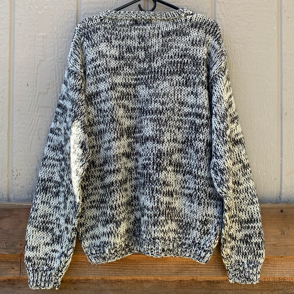 Vintage black white gray chevron chunky knit crewneck oversized grandpa sweater - Picture 8 of 16